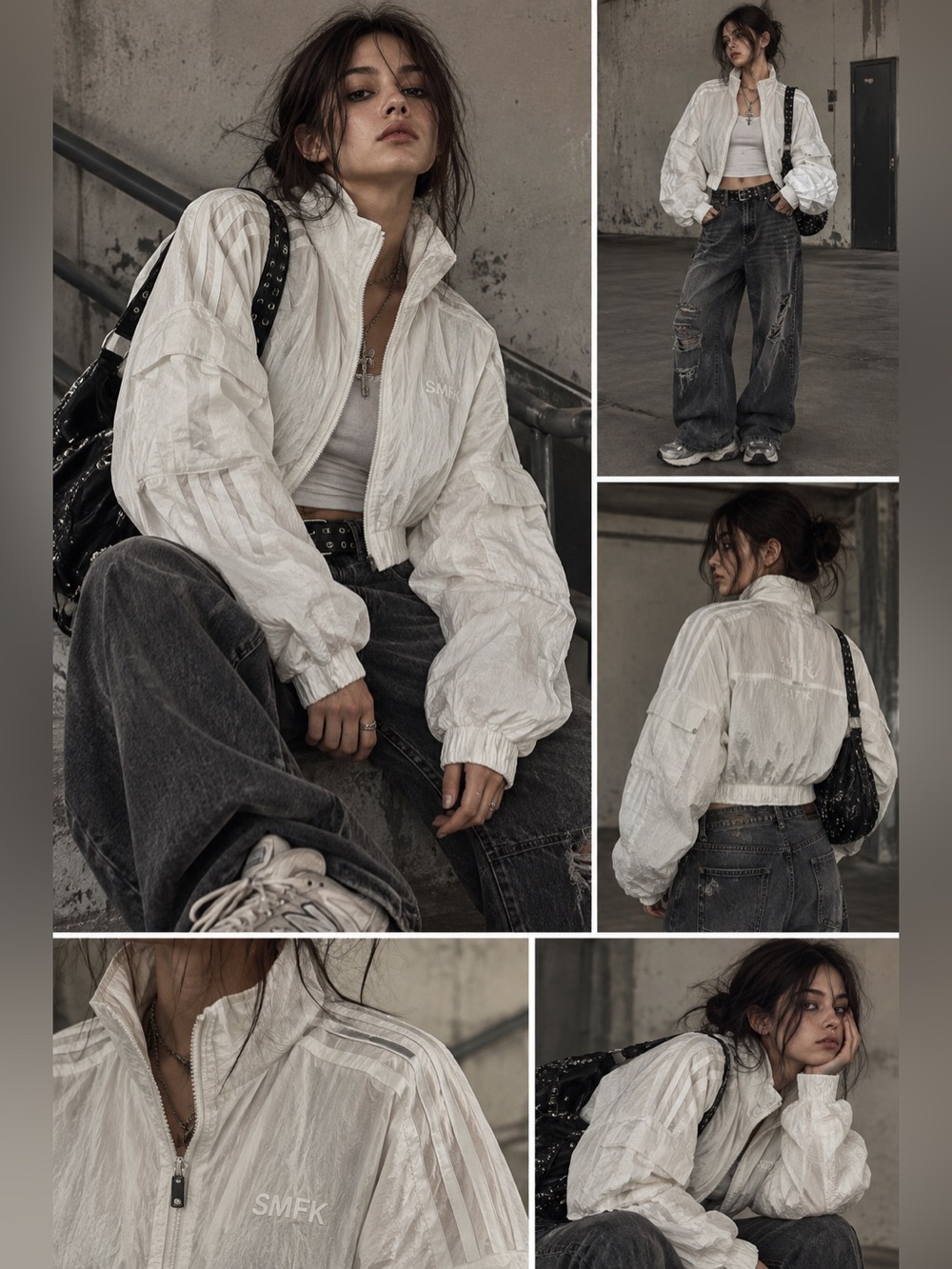 SMFK Daily Cropped Nylon Track Jacket – White